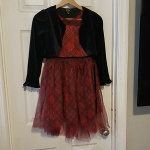 Ella Kids Sparkling Red and Black Dress High Low Skirt Ties In The Back
